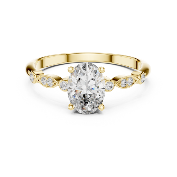 Oval Lab Grown Diamond Engagement Ring with Curved Pavé Side Stones | Customizable 1–5 CT Center Stone