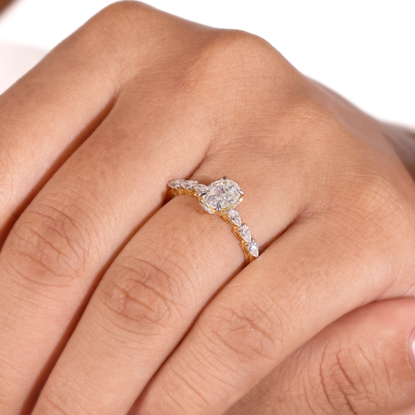 18K Yellow Gold Oval and Pear Lab Diamond Engagement Ring