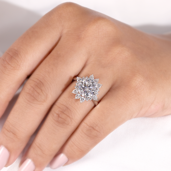 Round Diamond Halo Engagement Ring with Pear Accent Stones