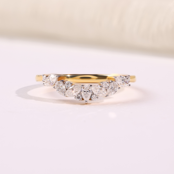 Pear & Marquise Diamond Chevron Wedding Band in 14K Gold
