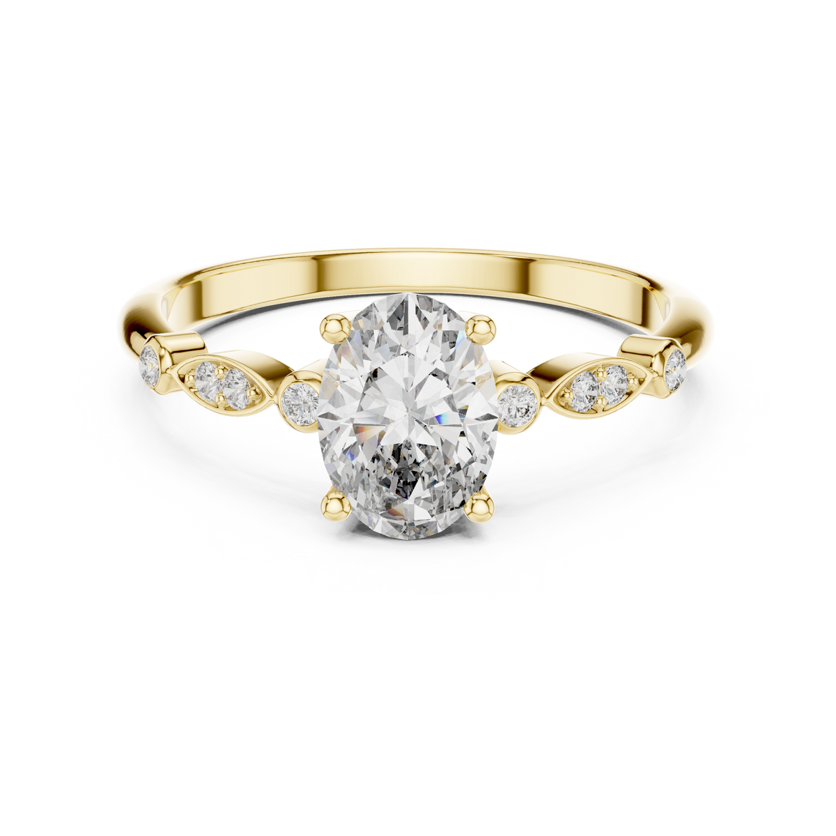 Oval Lab Grown Diamond Engagement Ring with Curved Pavé Side Stones | Customizable 1–5 CT Center Stone