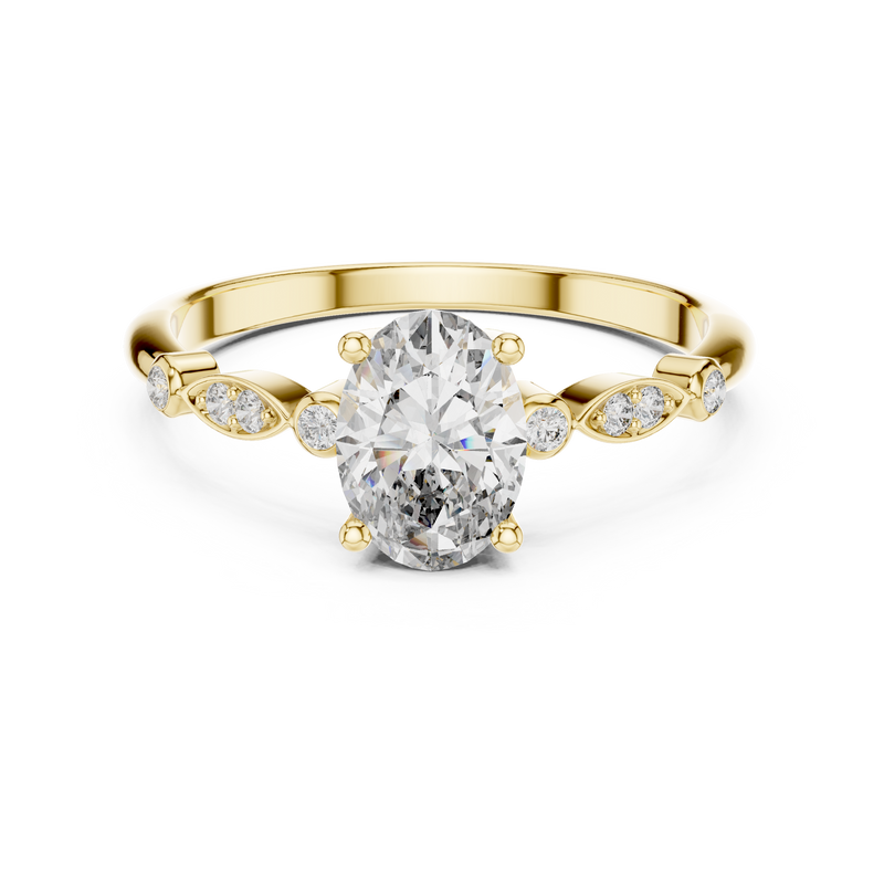 Oval Lab Grown Diamond Engagement Ring with Curved Pavé Side Stones | Customizable 1–5 CT Center Stone