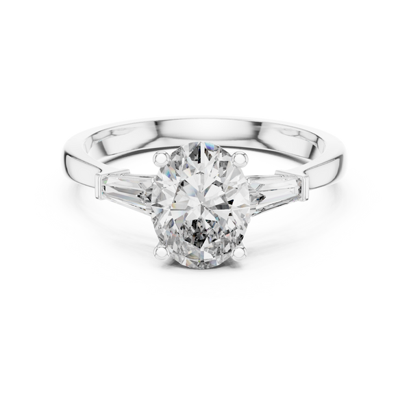 Oval Cut Diamond Engagement Ring with Baguette Side Stones