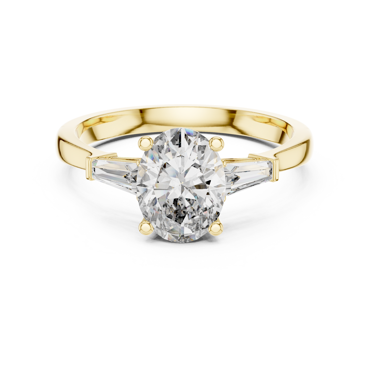 Oval Cut Diamond Engagement Ring with Baguette Side Stones