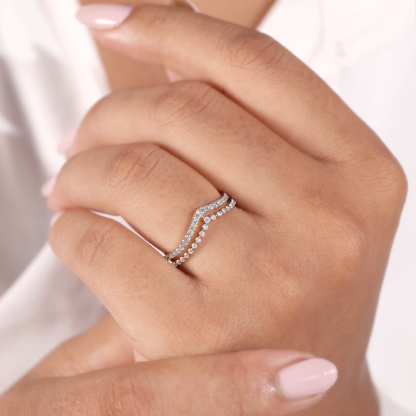 Diamond Chevron Wedding Band with Pavé Round Diamonds
