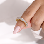 Round Diamond Eternity Wedding Band with Sunburst Gold Setting