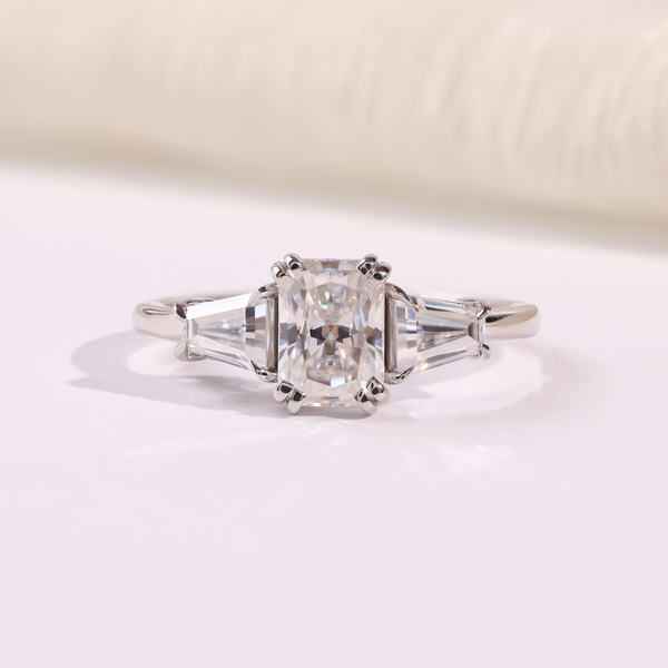 Radiant Cut Diamond Solitaire Engagement Ring with Accent Stones