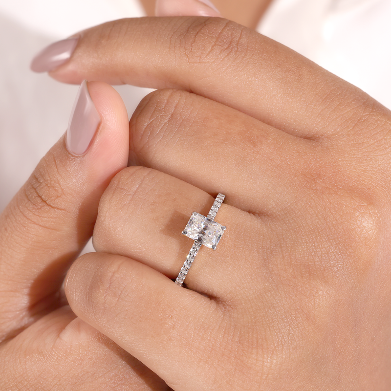 Radiant Cut Lab-Grown Diamond Engagement Ring with Pavé Band