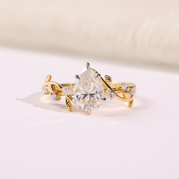 Oval Diamond Nature-Inspired Engagement Ring with Pear & Marquise Accents