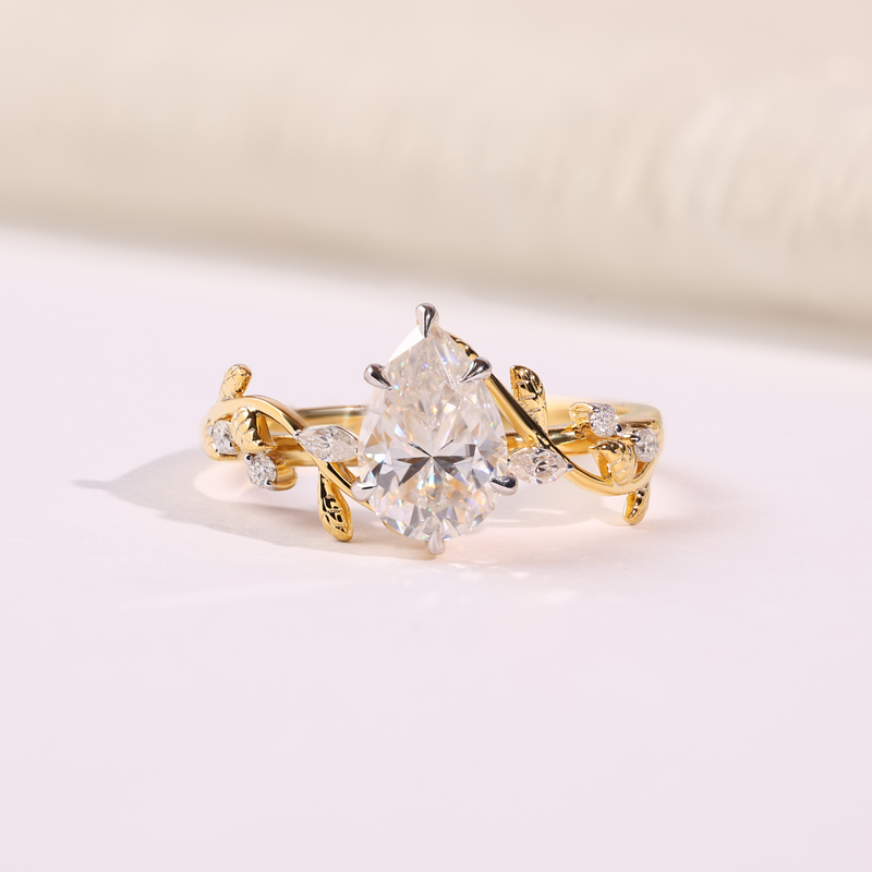 Oval Diamond Nature-Inspired Engagement Ring with Pear & Marquise Accents