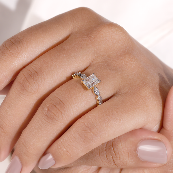 Emerald Cut Diamond Side Stone Ring In 14k Gold