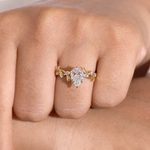 Oval Diamond Nature-Inspired Engagement Ring with Pear & Marquise Accents