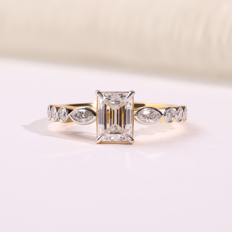 Emerald Cut Diamond Side Stone Ring In 14k Gold