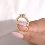 18K Yellow Gold Oval and Pear Lab Diamond Engagement Ring