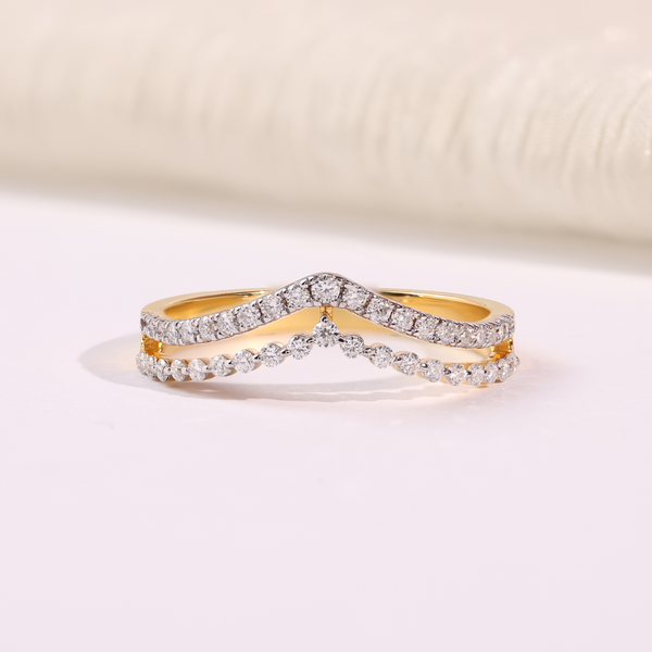 Diamond Chevron Wedding Band with Pavé Round Diamonds