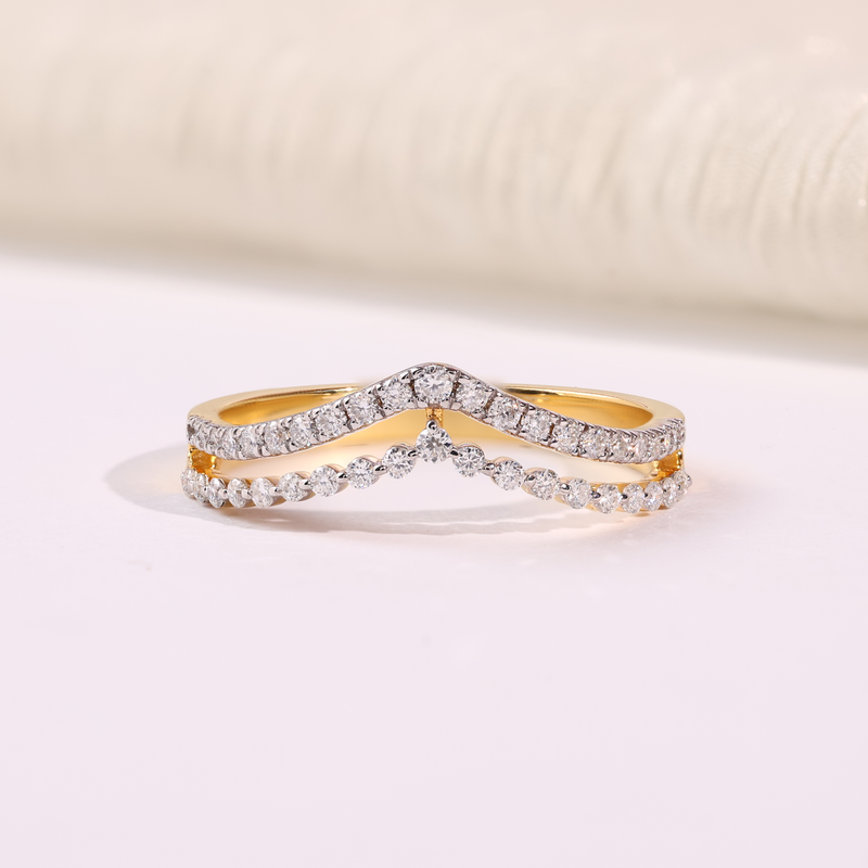 Diamond Chevron Wedding Band with Pavé Round Diamonds