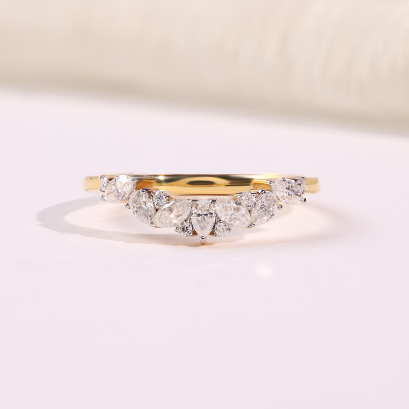 Pear & Marquise Diamond Chevron Wedding Band in 14K Gold