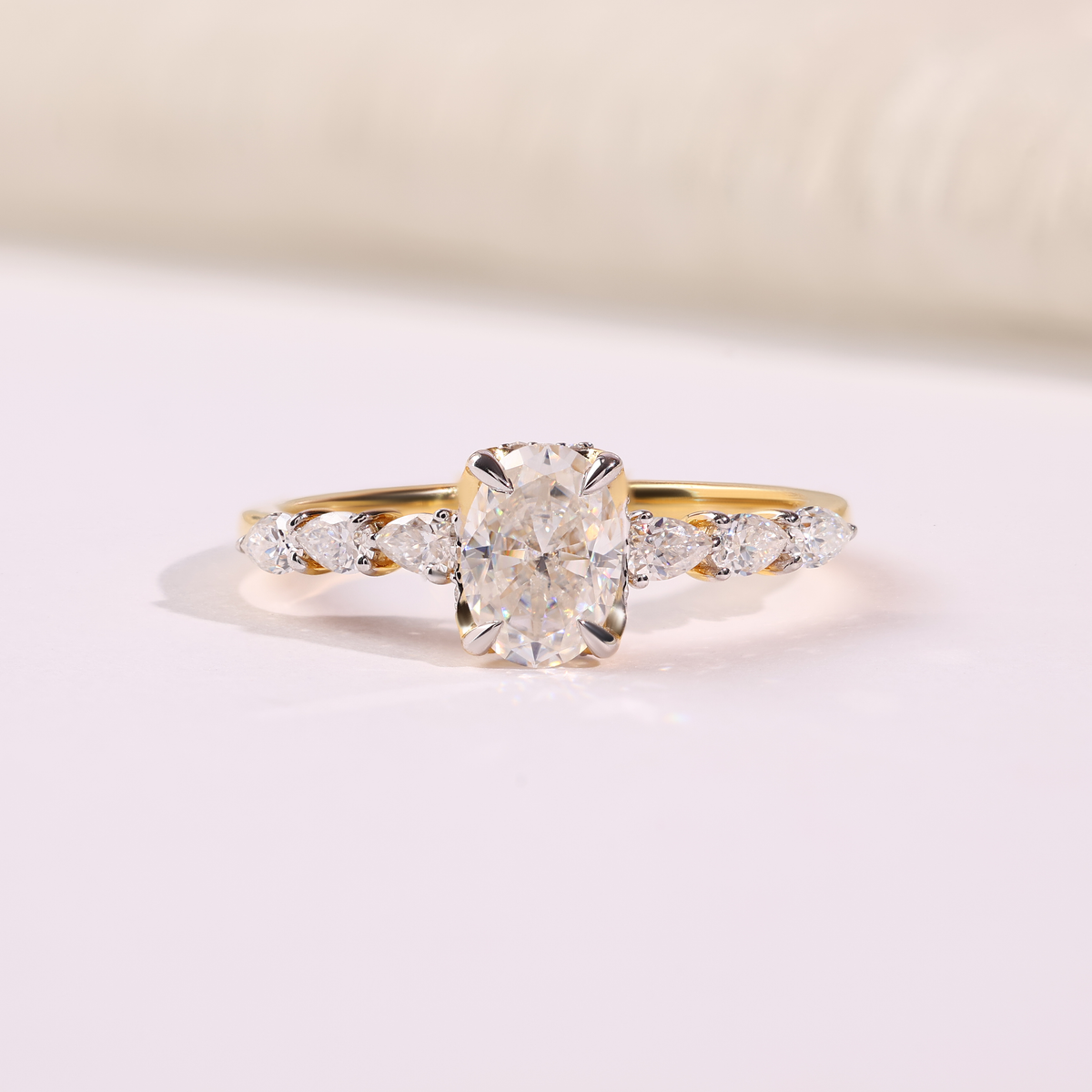 18K Yellow Gold Oval and Pear Lab Diamond Engagement Ring
