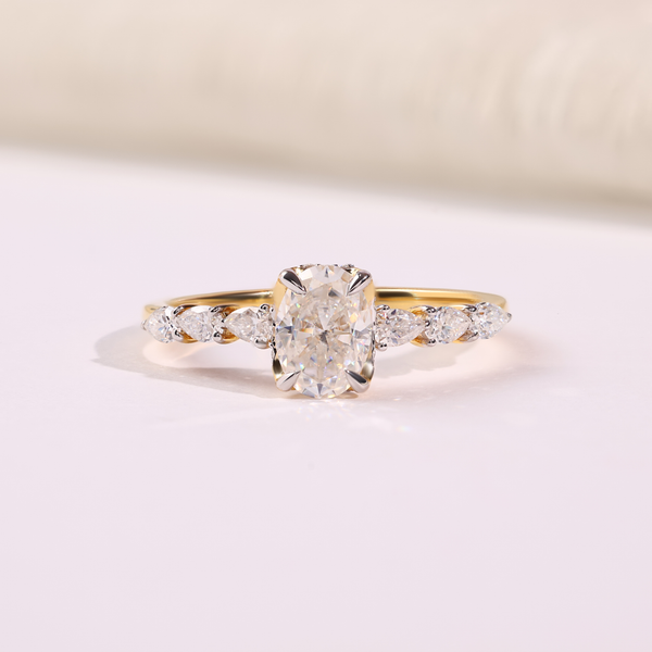 18K Yellow Gold Oval and Pear Lab Diamond Engagement Ring
